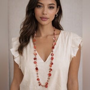 Necklace 90s vintage costume jewelry coral shell necklace.